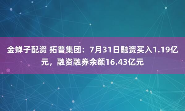 金蝉子配资 拓普集团：7月31日融资买入1.19亿元，融资融券余额16.43亿元